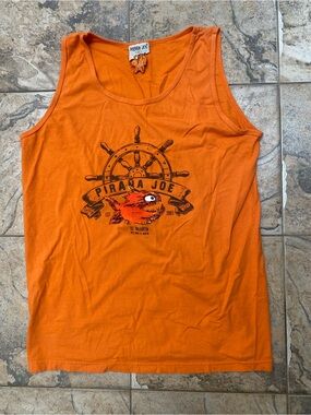 Pirana Joe Orange Graphic Tank Top Men’s Size Large